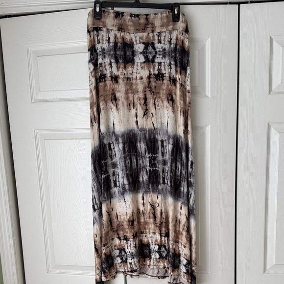 Roz & Ali Tie-Dye Maxi Skirt Brown and Black stretch knit hippie boho size L - Picture 1 of 9